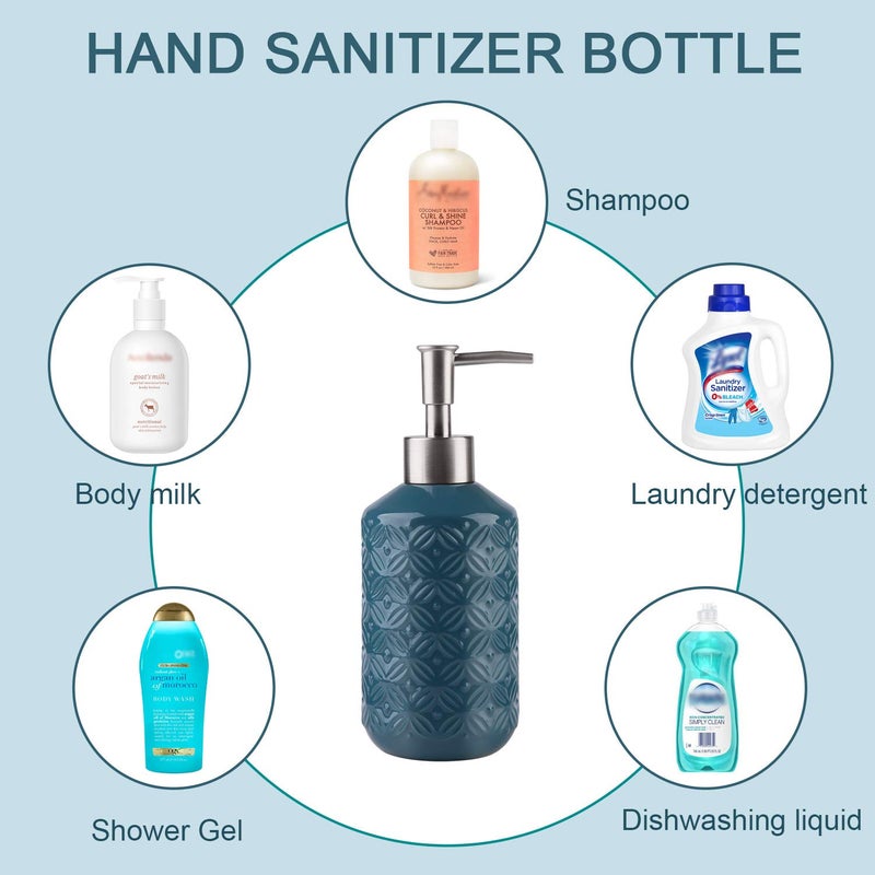 FE FUN ELEMENTS FE Soap Dispenser, 13.5oz Ceramic Soap Dispenser with Vintage Emboss Design, Refillable for Kitchen & Bathroom (Blue) - Image 4